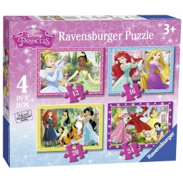 Puzzle Printesele Disney, 4 bucati in cutie 12/16/20/24 piese Ravensburger